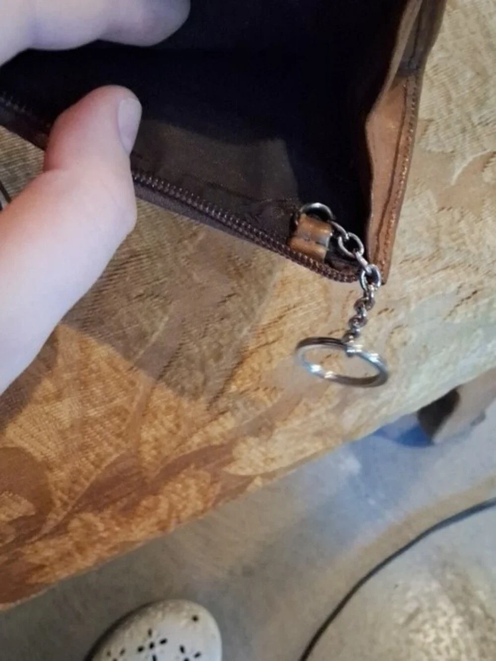 Coach Monogram Canvas Card Case with Brown Leather Trim and Key Ring